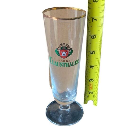Pre Owned Marke Clausthaler German Beer Gold Rim Footed Pilsner Glass Classic - Picture 11 of 12